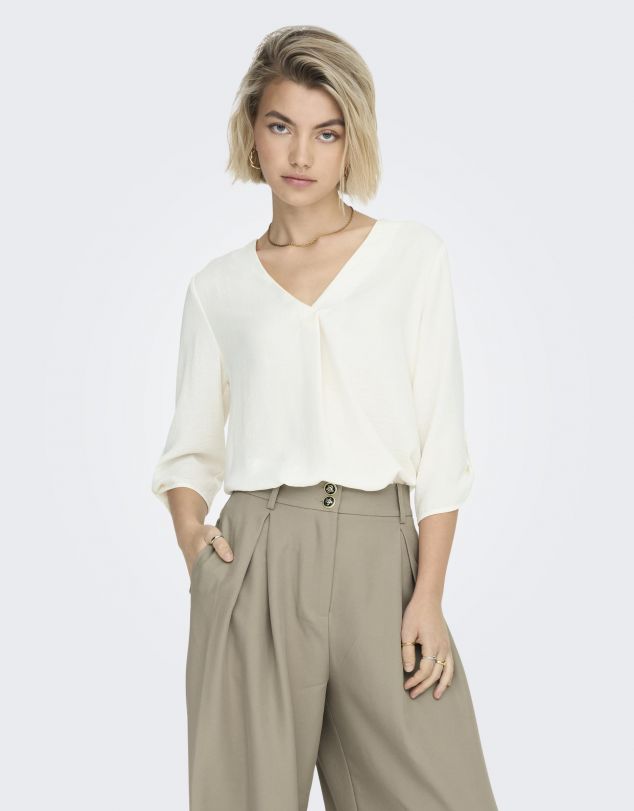 BLUSA  DE CUELLO EN FORMA DE V Y MANGA 3/4 DE MUJER DE JACQUELINE DE YONG