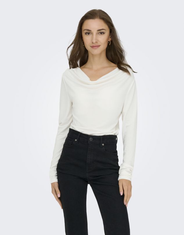 CAMISETA CON ESCOTE EFECTO CASCADA DE MANGA LARGA DE MUJER DE JACQUELINE DE YONG