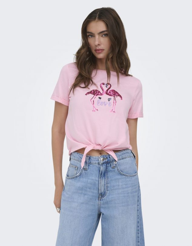 CAMISETA DE MANGA CORTA CON DETALLE DE NUDO DE MUJER DE ONLY