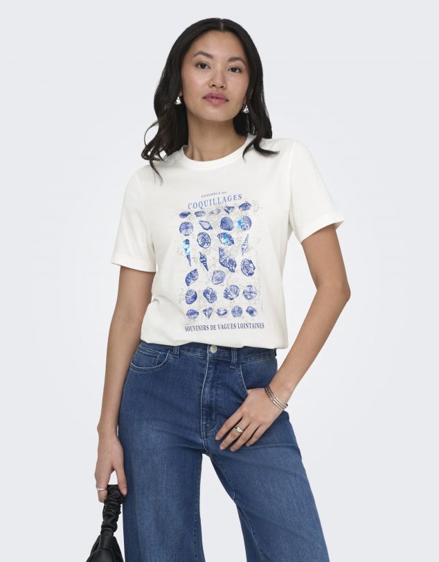 CAMISETA CON DIBUJO Y DETALLE BRILLANTE DE MANGA CORTA DE MUJER DE ONLY