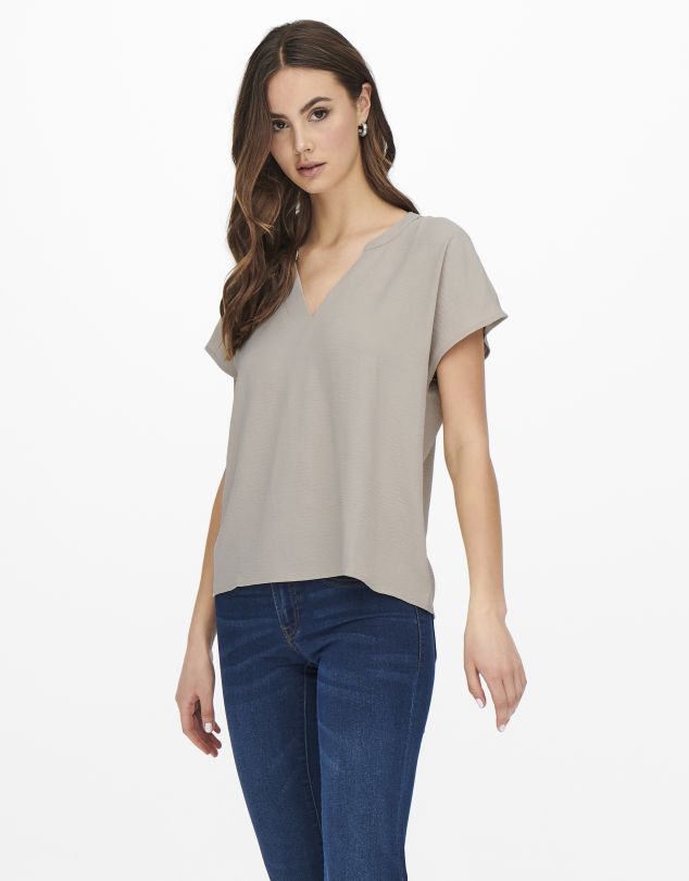 BLUSA DE MANGA CORTA CON CUELLO EN PICO DE MUJER DE JACQUELINE DE YONG