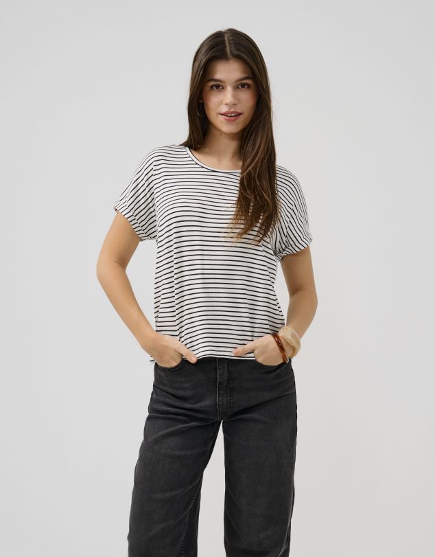 CAMISETA DE RAYAS DE MANGA CORTA EN TEJIDO FLUÍDO DE MUJER DE JACQUELINE DE YONG