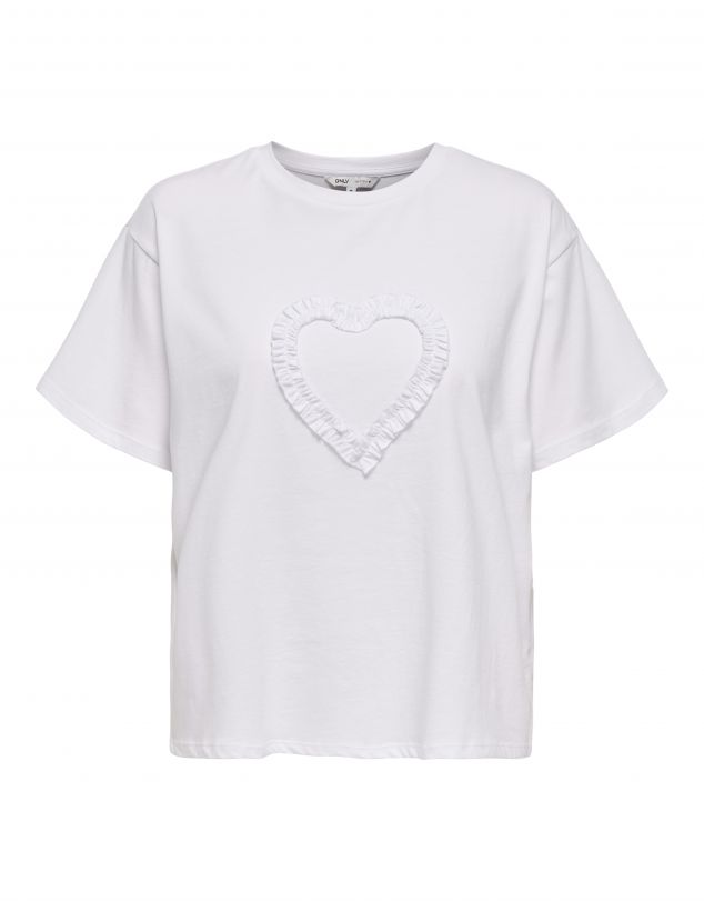 CAMISETA BLANCA CON DETALLE CORAZON DE MANGA CORTA DE MUJER DE ONLY