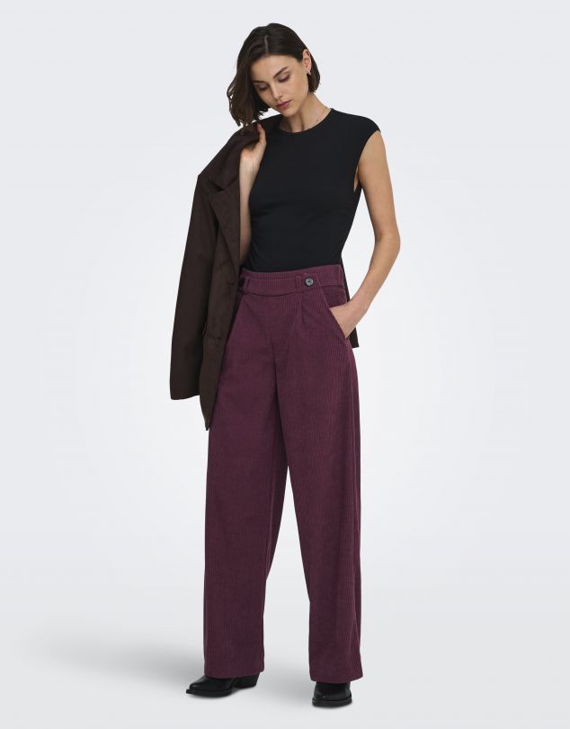 PANTALON RECTO DE PANA CON DETALLE DE BOTONES EN CINTURA DE MUJER DE JACQUELINE DE YONG