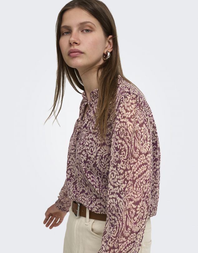 BLUSA ESTAMPADA DE MANGA LARGA Y MANGAS TIPO GASA VAPOROSA DE MUJER DE ONLY